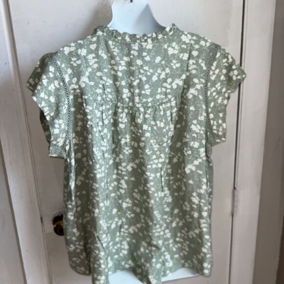 BUFFALO DAVID BITTON Mint Ditsy Floral Jaquan’s Flutter Sleeve Blouse-L NWT - Picture 5 of 10